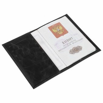 Обложка для паспорта натуральная кожа пулап, "Passport", кожаные карманы, черная, BRAUBERG, 238198