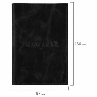 Обложка для паспорта натуральная кожа пулап, "Passport", кожаные карманы, черная, BRAUBERG, 238198