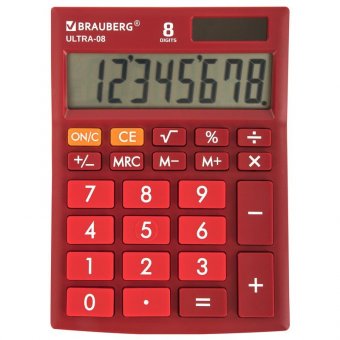 Калькулятор настольный BRAUBERG ULTRA-08-WR, КОМПАКТНЫЙ (154x115 мм), 8 разрядов, двойное питание, БОРДОВЫЙ, 2