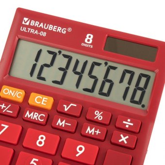 Калькулятор настольный BRAUBERG ULTRA-08-WR, КОМПАКТНЫЙ (154x115 мм), 8 разрядов, двойное питание, БОРДОВЫЙ, 2