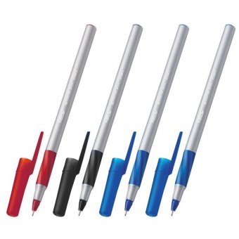 Ручки шариковые с грипом BIC "Round Stic Exact", НАБОР 4 шт./3 ЦВЕТА (синий, черный, красный), линия письма 0,