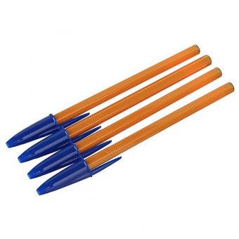 Ручки шариковые BIC "Orange Original Fine", НАБОР 4 шт., СИНИЕ, узел 0,8 мм, линия письма 0,3 мм, пакет, 83085