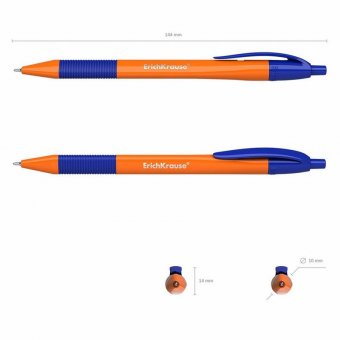 Ручка шариковая масляная автоматическая с грипом ERICH KRAUSE "U-209 Orange", СИНЯЯ, узел 1,0 мм, линия письма
