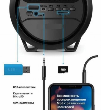 Колонка портативная DEFENDER G24, 1.0, 10 Вт, Bluetooth, FM-тюнер, microSD, чёрная, 65124