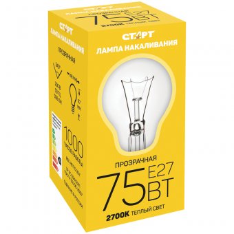 Лампа накаливания СТАРТ Б 75W Е27 прозрачная