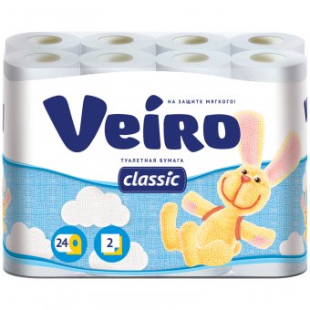 Бумага туалетная VEIRO Classic 2сл, 24рул/упак, белая