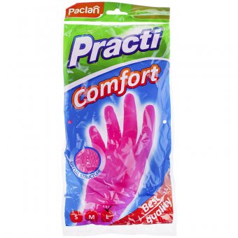 Перчатки резиновые PACLAN "PRACTI" COMFORT М, пара розовые