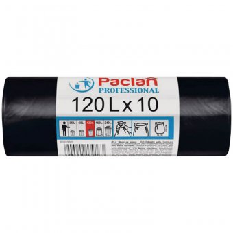 Мешки для мусора PACLAN "РROFESSIONAL BLACK" 120л, 14 мкм, 10 шт/рул, черный