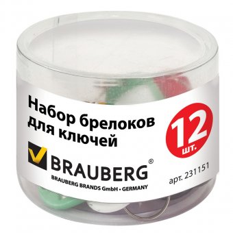 Брелоки для ключей BRAUBERG (БРАУБЕРГ), комплект 12 шт., длина 50 мм, инфо-окно 30х15 мм