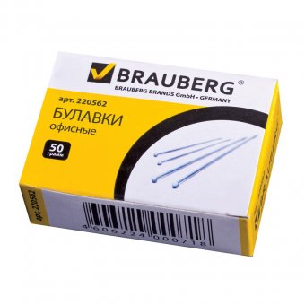 Булавки офисные BRAUBERG (БРАУБЕРГ), 24 мм, 500 шт., в картонной коробке