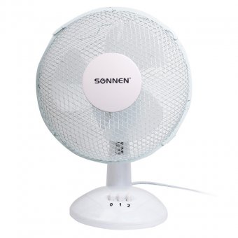 Вентилятор настольный SONNEN TF-25W-23, d=23 см, 25 Вт, на подставке, 2 скоростных режима, белый/Серый