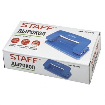 Дырокол STAFF, эконом, металлический, на 10 листов, без линейки, синий