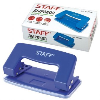 Дырокол STAFF, эконом, металлический, на 10 листов, без линейки, синий