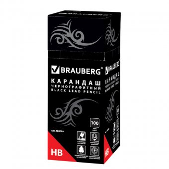 Карандаш чернографитный BRAUBERG "BlaСk JaСk" (БРАУБЕРГ "Блэк Джек"), НВ, черный, с резинкой