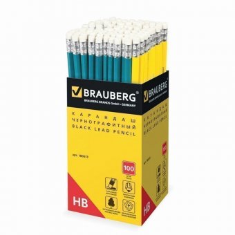 Карандаш чернографитный BRAUBERG (БРАУБЕРГ) "Fluor", НВ, неон-ассорти, с резинкой, заточенный, картонная упако