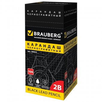 Карандаш чернографитный BRAUBERG (БРАУБЕРГ) "TouСh line", 2В, черный, без резинки, заточенный, картонная упако