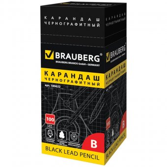 Карандаш чернографитный BRAUBERG (БРАУБЕРГ) "TouСh line", В, черный, без резинки, заточенный, картонная упаков