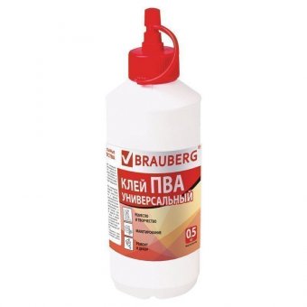 Клей ПВА BRAUBERG (БРАУБЕРГ), 0,5 кг, универсальный (бумага, картон, дерево)