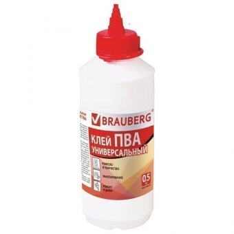 Клей ПВА BRAUBERG (БРАУБЕРГ), 0,5 кг, универсальный (бумага, картон, дерево)