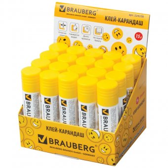Клей-карандаш BRAUBERG (БРАУБЕРГ) "Смайлики", 15 г