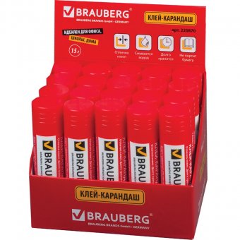 Клей-карандаш BRAUBERG (БРАУБЕРГ), 15 г
