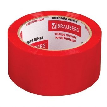 Клейкая лента 48 мм х 66 м, упаковочная, BRAUBERG (БРАУБЕРГ) КРАСНАЯ, гарантированная длина, 45 мкм