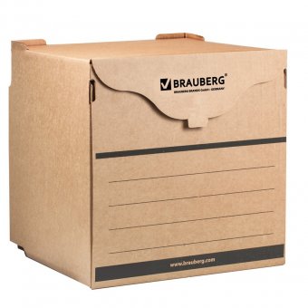 Короб архивный BRAUBERG, 34х33х31 см, для регистраторов, накопителей, фронтальная загрузка, липучка, бурый