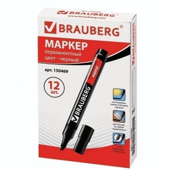 Маркер перманентный (нестираемый) BRAUBERG "СontraСt", без клипа, скошенный наконечник 1-5 мм, черный