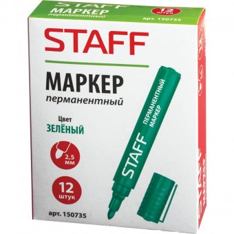 Маркер перманентный (нестираемый) STAFF эконом, круглый наконечник 2,5 мм, зеленый