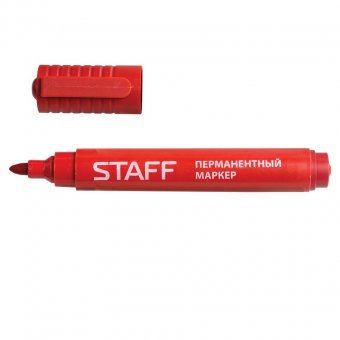 Маркер перманентный (нестираемый) STAFF эконом, круглый наконечник 2,5 мм, красный