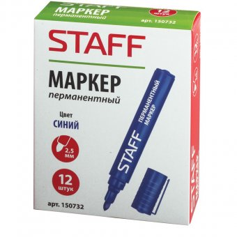 Маркер перманентный (нестираемый) STAFF эконом, круглый наконечник 2,5 мм, синий