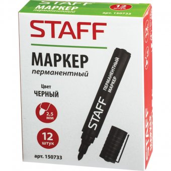 Маркер перманентный (нестираемый) STAFF эконом, круглый наконечник 2,5 мм, черный