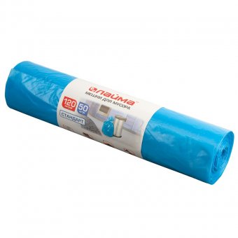 Мешки для мусора, 120 л, ЛАЙМА, комплект 50 шт., рулон, ПНД, стандарт, 70х110 см, 18 мкм, синие