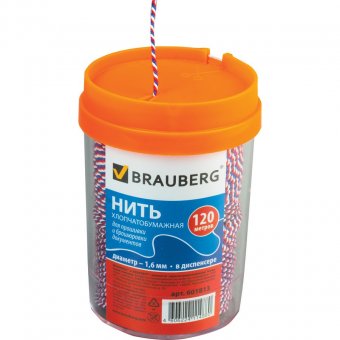 Нить BRAUBERG  х/б для прошивки документов, диаметр 1,6 мм, длина 120 м, в диспенсере, "Триколор"