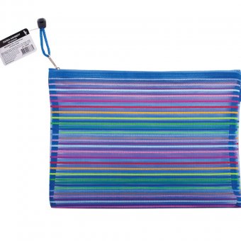 Папка-конверт на молнии BRAUBERG "Stripes" (БРАУБЕРГ "Страйп"), B5+, 310х220 мм, сетчатая ткань