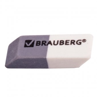 Резинка стирательная BRAUBERG, 41х14х8 мм, серо-белая, в картонном дисплее