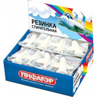Резинка стирательная ПИФАГОР "Реактивный самолет", ассорти, в упаковке с подвесом