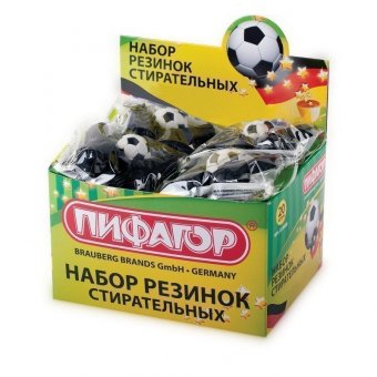 Резинки стирательные ПИФАГОР "Футбол", набор 3 шт., в упаковке с подвесом