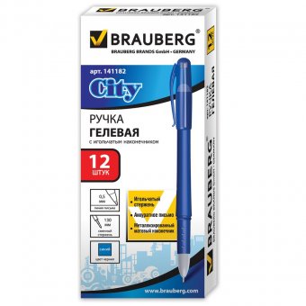 Ручка гелевая BRAUBERG "Impulse", корпус синий, игольчатый пишущий узел 0,5 мм, резиновый держатель, синяя