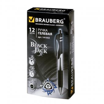 Ручка гелевая BRAUBERG автоматическая "BlaСk JaСk", корпус трехгранный, резиновый держатель, черная