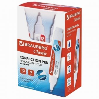 Ручка-корректор BRAUBERG, 9 мл, металлический наконечник