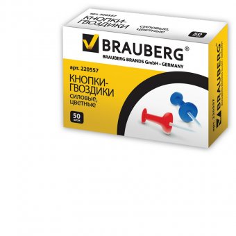 Силовые кнопки-гвоздики BRAUBERG, цветные, 50 шт., в картонной коробке