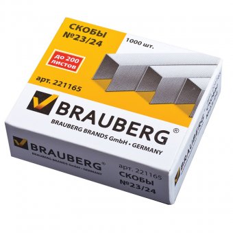 Скобы для степлера BRAUBERG, №23/24, 1000 штук, до 200 листов