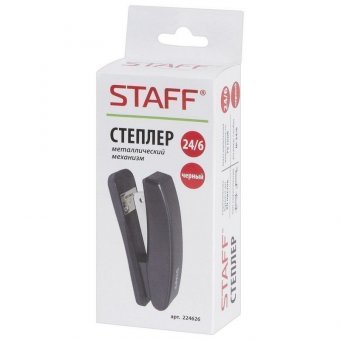 Степлер STAFF эконом, №24/6, до 20 листов, пластиковый корпус, металлический механизм, черный
