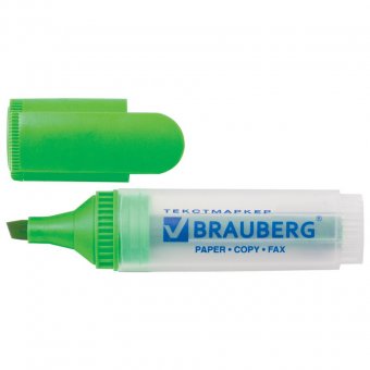Текстмаркеры BRAUBERG "FLUO", набор 4 шт., прозрачный корпус, скошенный 1-5 мм (лимон., голуб., зел., оранж.)