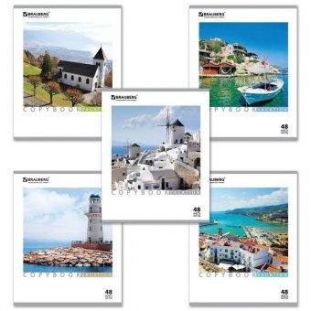 Тетрадь 48 л. BRAUBERG, офсет 60 г/м2, клетка, обложка мелованный картон, каникулы, 5 видов