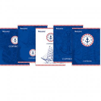 Тетрадь 48 л. BRAUBERG, офсет 60 г/м2, линия, обложка мелованный картон, морские, 5 видов