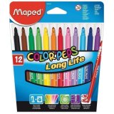 Фломастеры MAPED (Франция) "Color Pep's", 12 цветов, смываемые, трехгранные, картонная упаковка, 845020