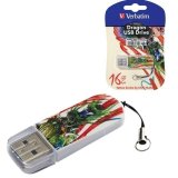Флэш-диск 16 GB, VERBATIM Mini Tattoo Edition Dragon, USB 2.0, белый с рисунком, 49888