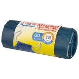 Мешки для мусора с завязками LAIMA "ULTRA", 60 л, синие, 15 шт., особо прочные, ПСД 30 мкм, 60х70 см, 607696